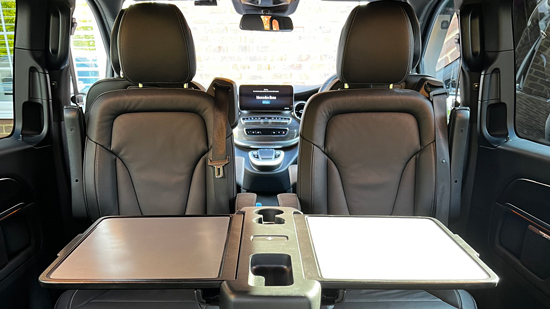 Mercedes-Benz EQV interior leather seating and table