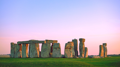 Stonehenge in front of pink sunset view
